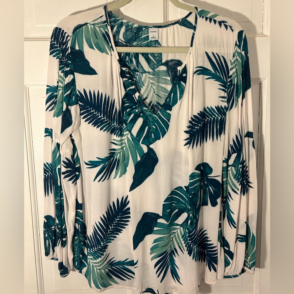Old Navy Womens L Palm Leaf Tropical Blouse